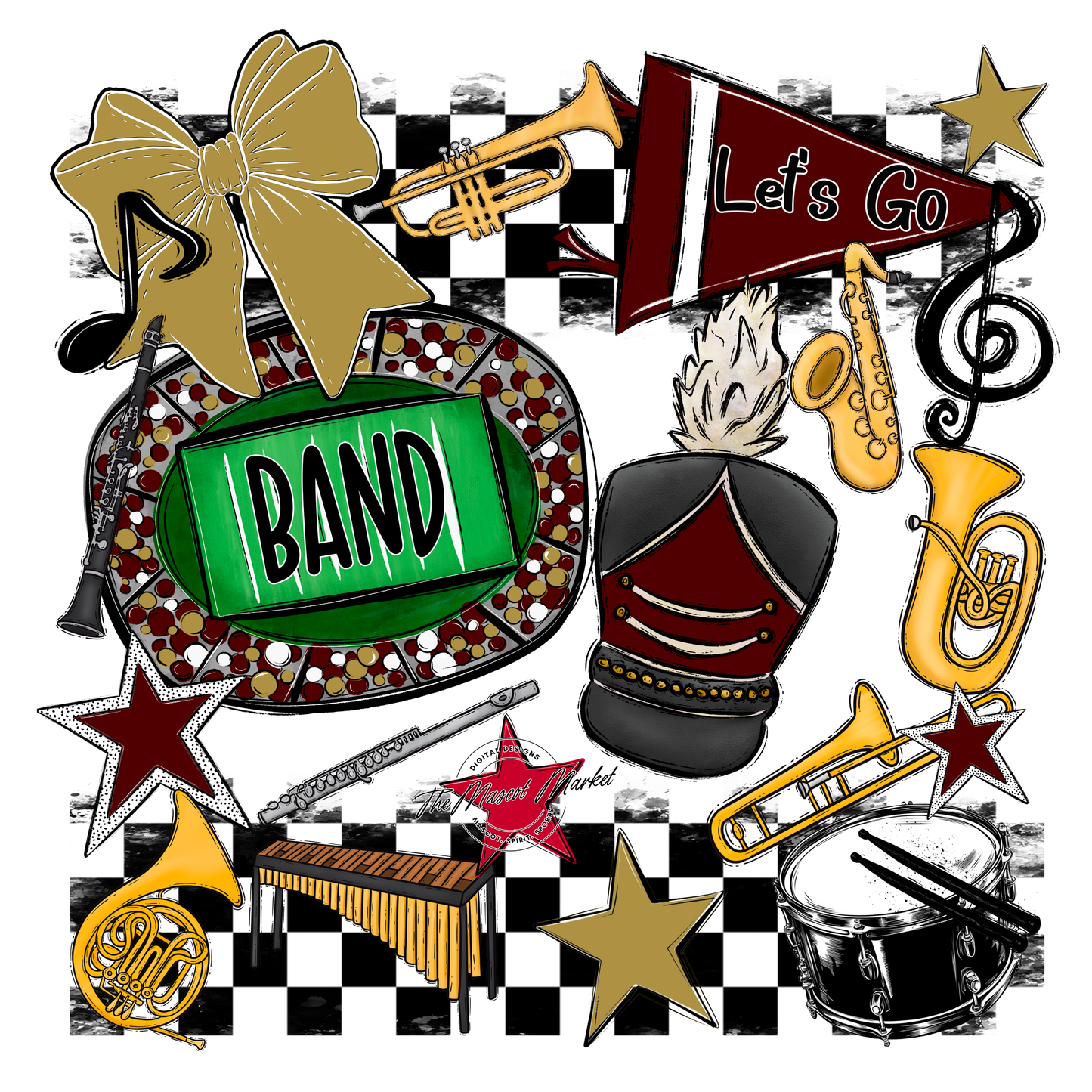 Band Checkers Spirit Design-Maroon-Gold
