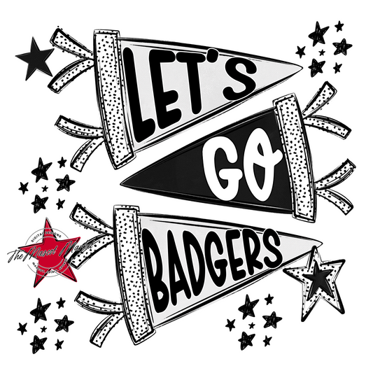 Lets Go Badgers Flag Design-Black-White