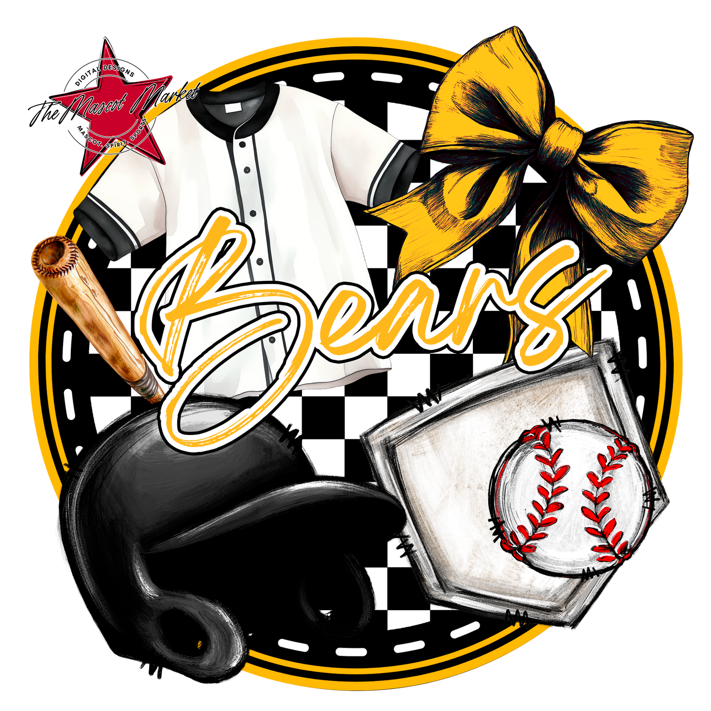 Bears Circle Baseball Design-Yellow