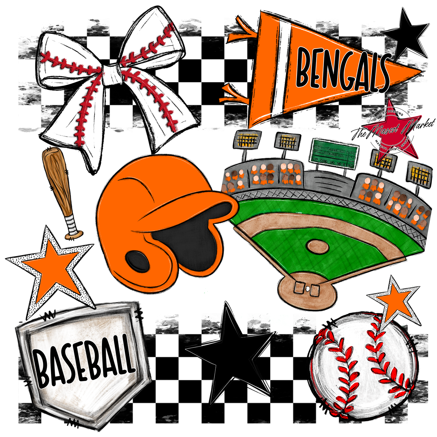 Bengals Baseball Checkers Design-Orange
