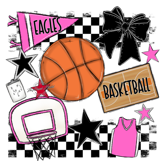 Eagles Basketball Checkers Design-Baby Pink