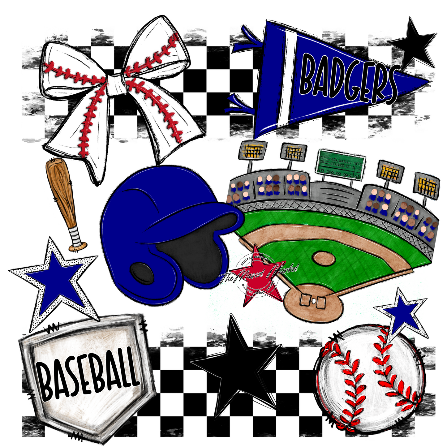 Badgers Baseball Checkers Design-Blue