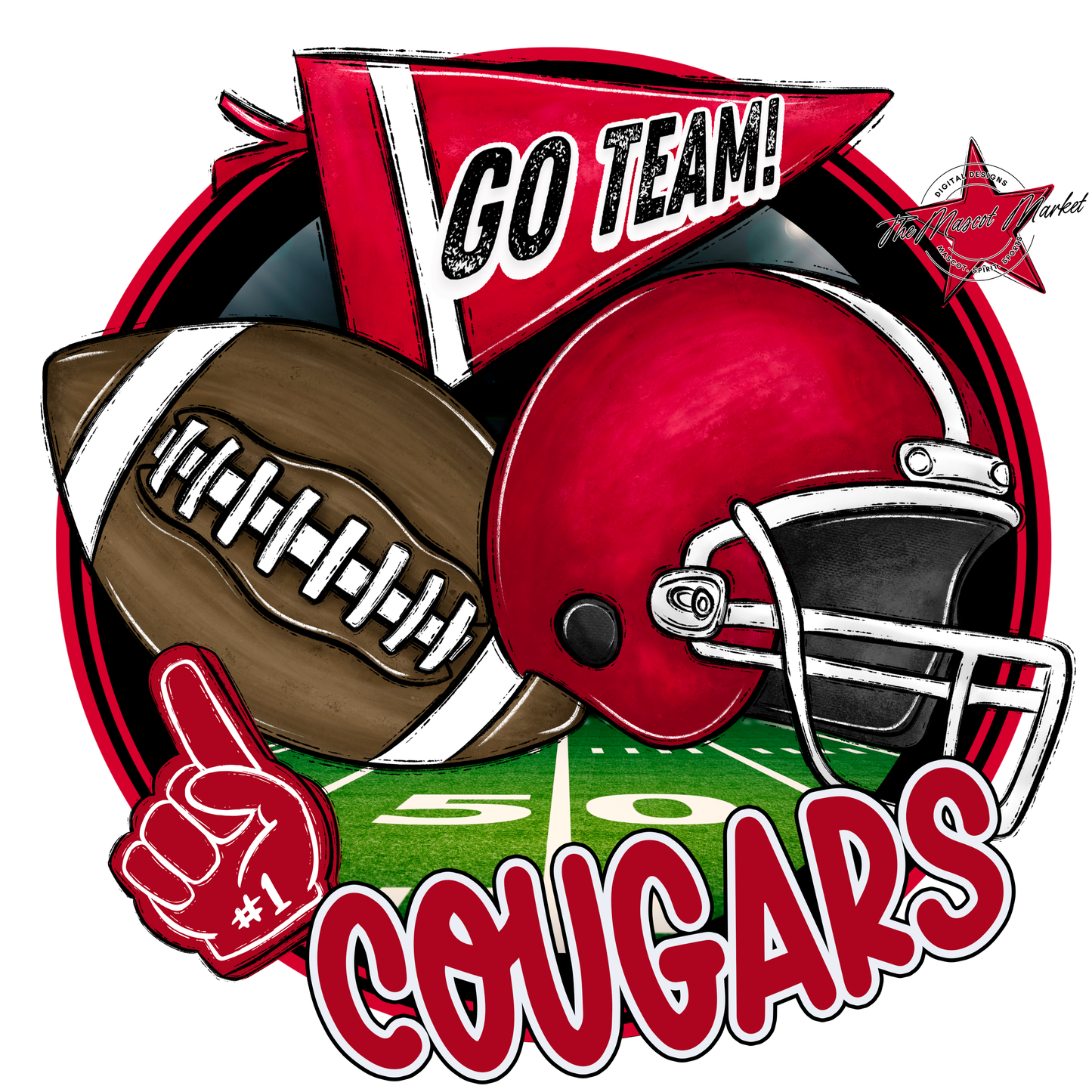 Cougars Circle Football Design-Red