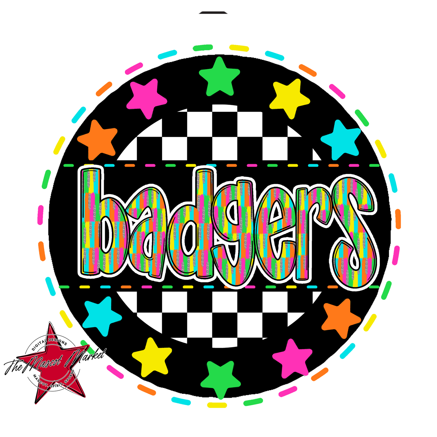 Badgers Circle Stars Design-Neon