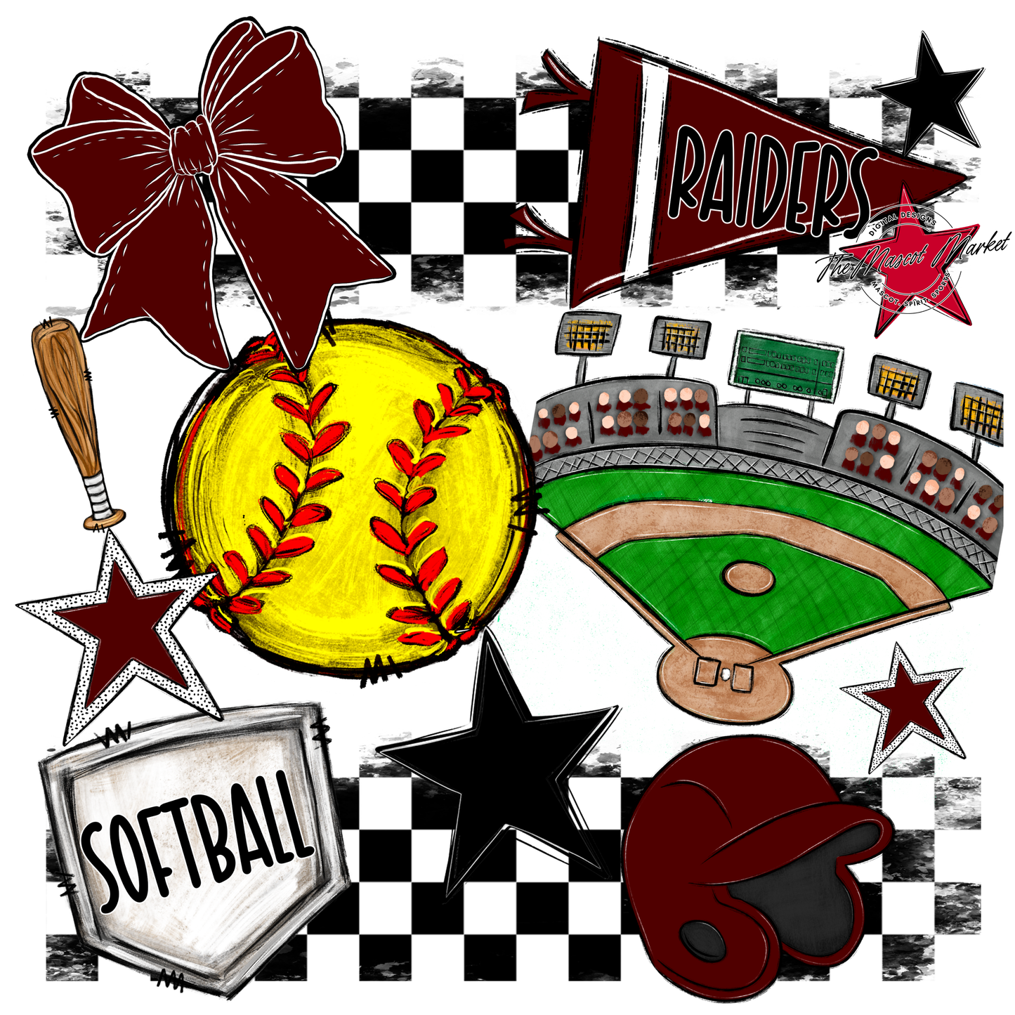 Raiders Softball Checkers Design-Maroon