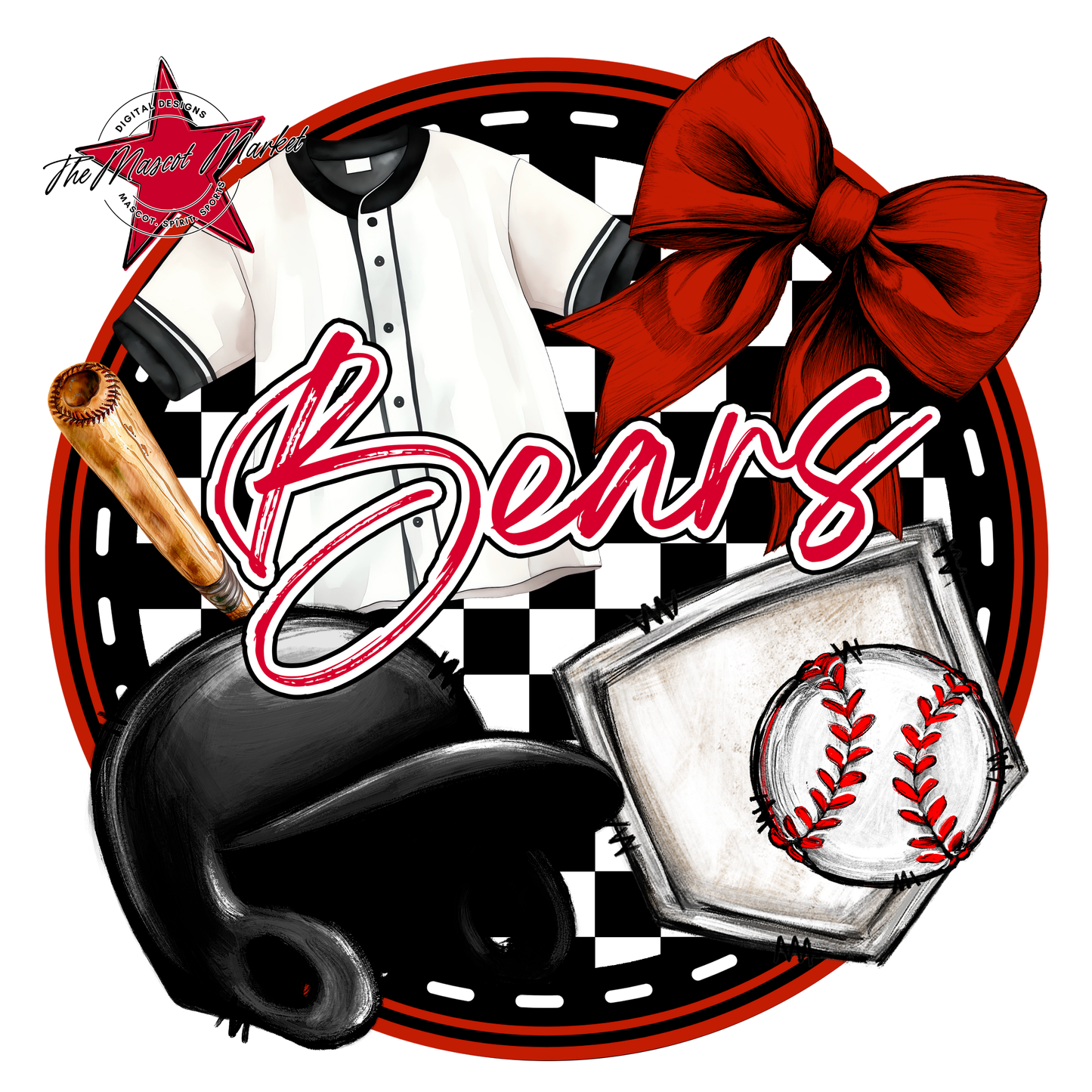 Bears Circle Baseball Design-Red