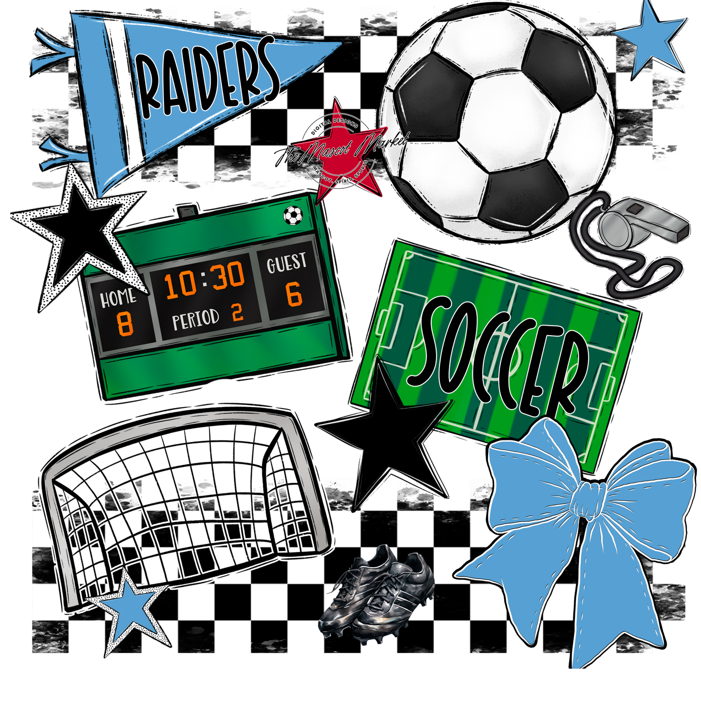 Raiders Soccer Checkers Design-Carolina Blue