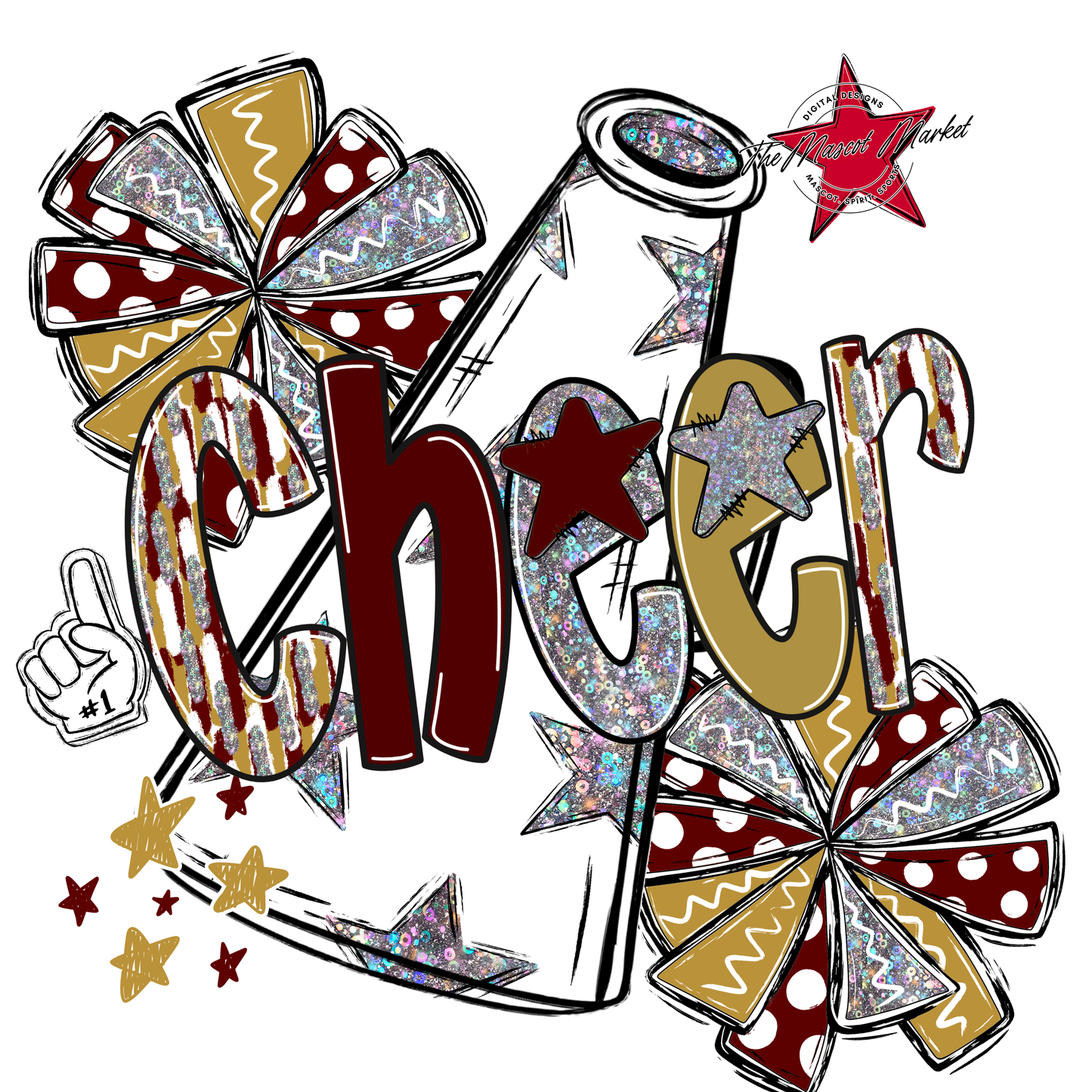 Cheer White Megaphone Scrape-Maroon-Gold