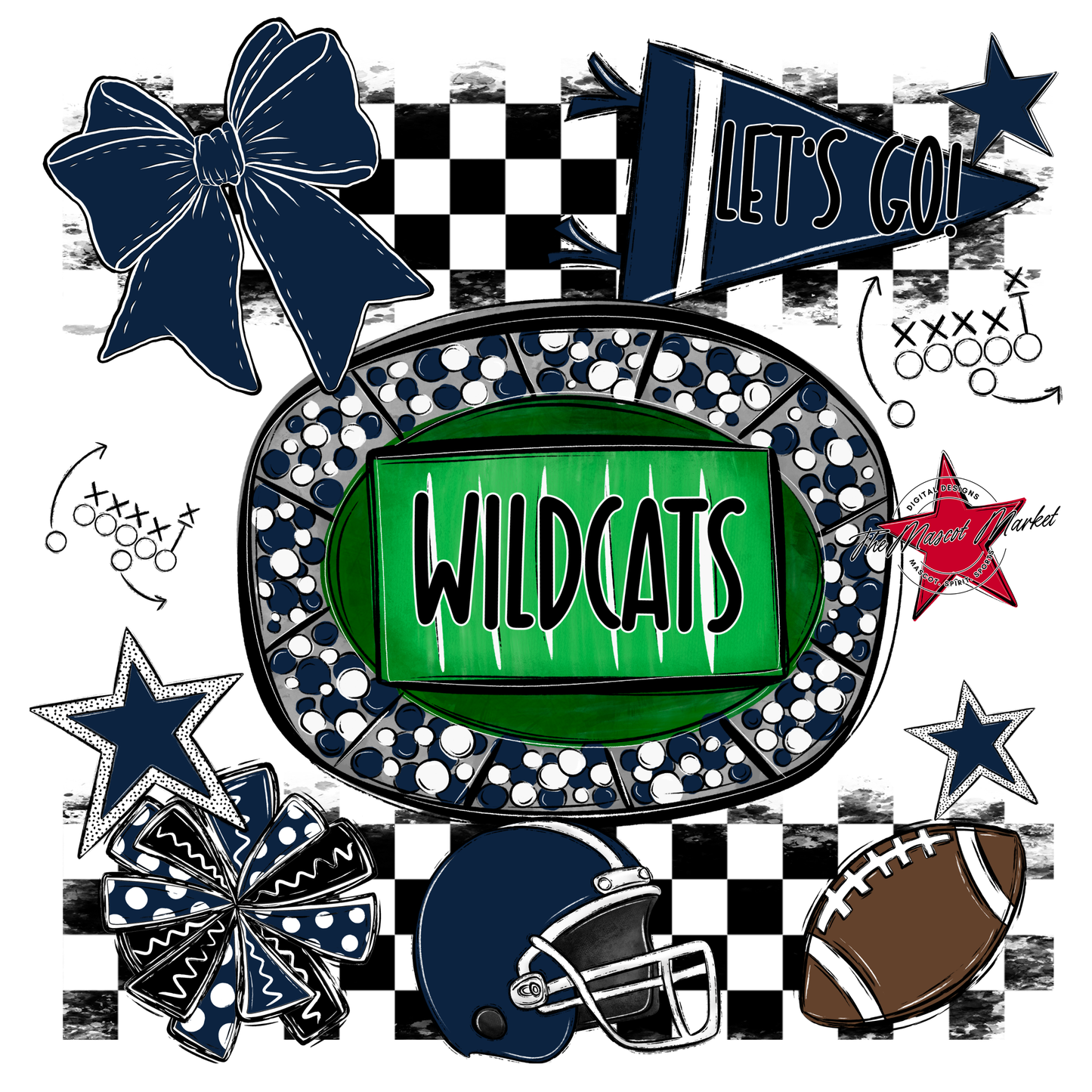 Wildcats Checkers Spirit Design-Navy