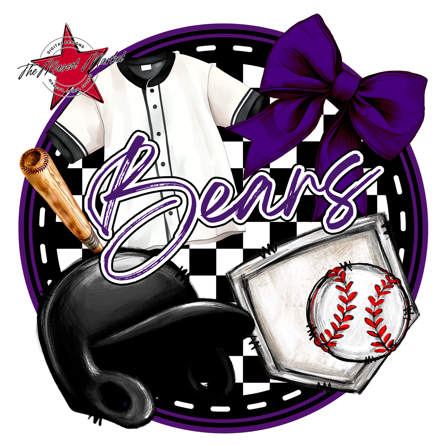 Bears Circle Baseball Design-Purple