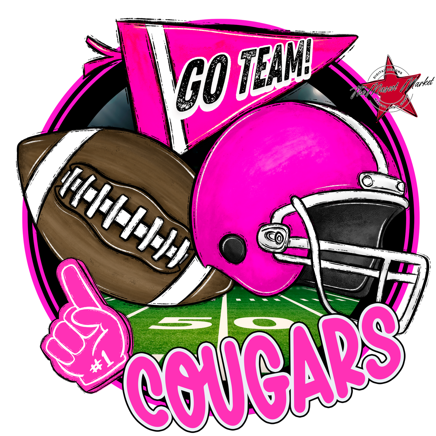 Cougars Circle Football Design-Pink