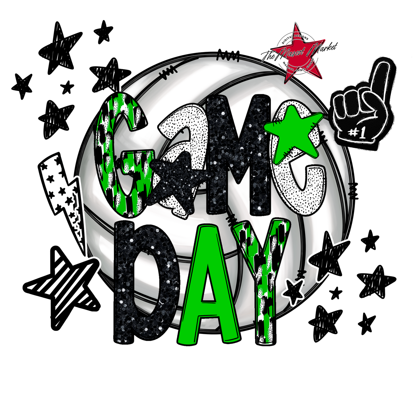 Volleyball Game Day Scrape-Bright Green