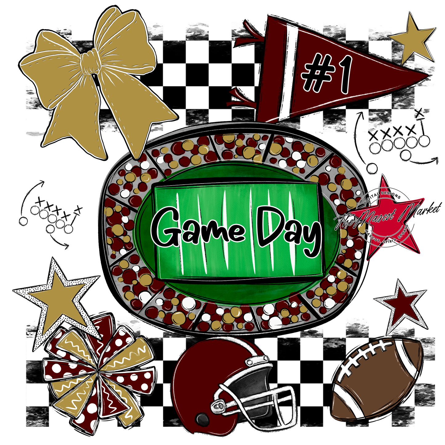 Game Day Checkers Spirit Design-Maroon-Gold