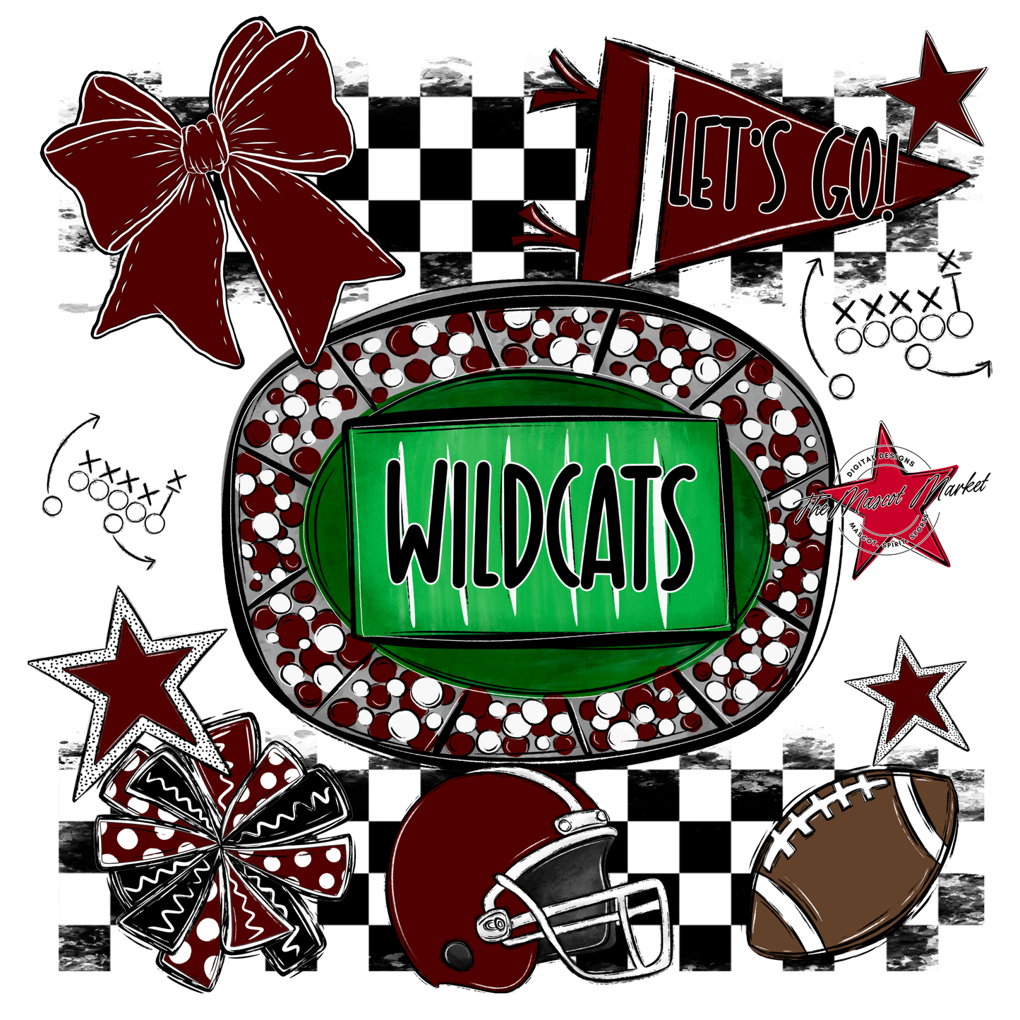 Wildcats Checkers Spirit Design-Maroon
