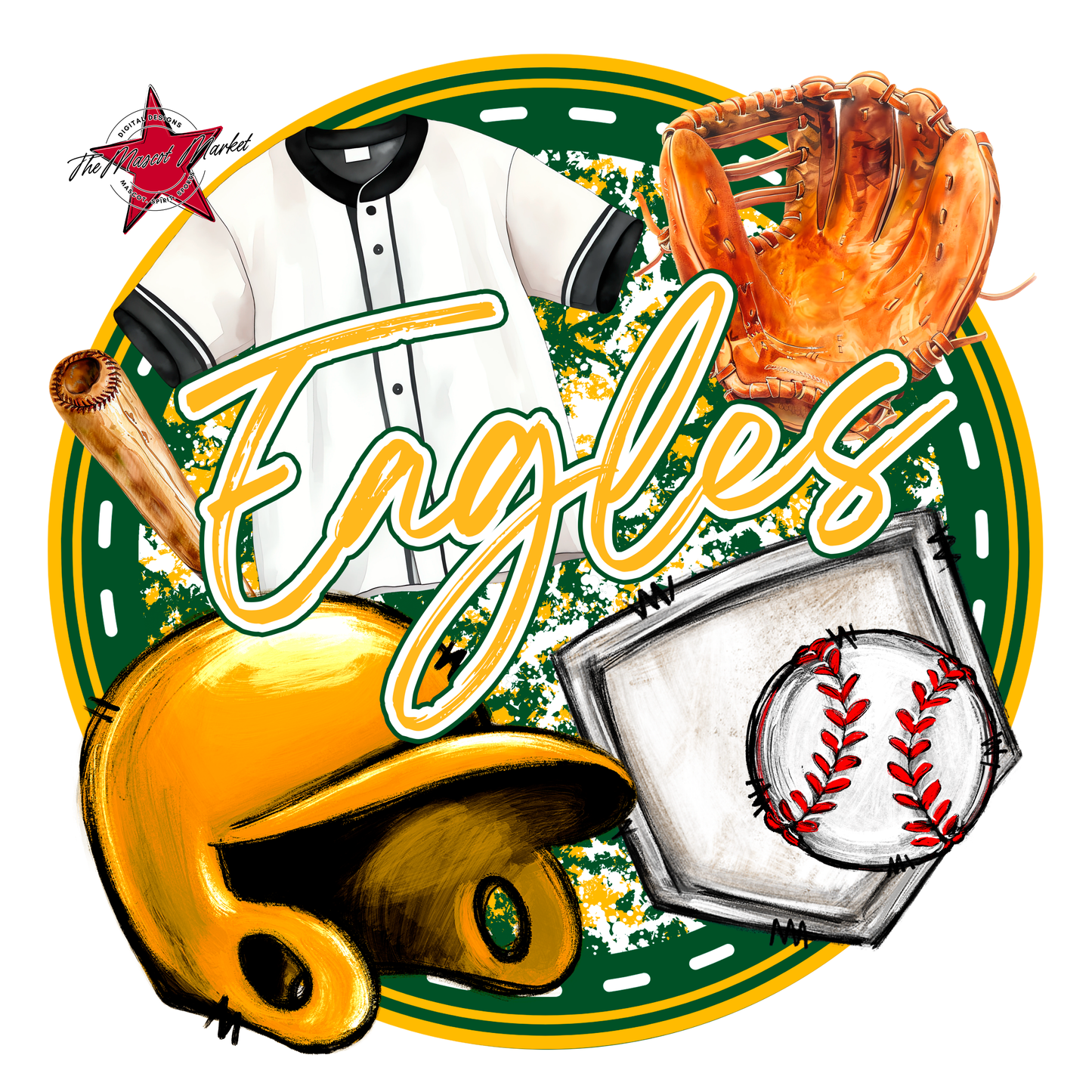 Eagles Circle Baseball Design-Green-Yellow