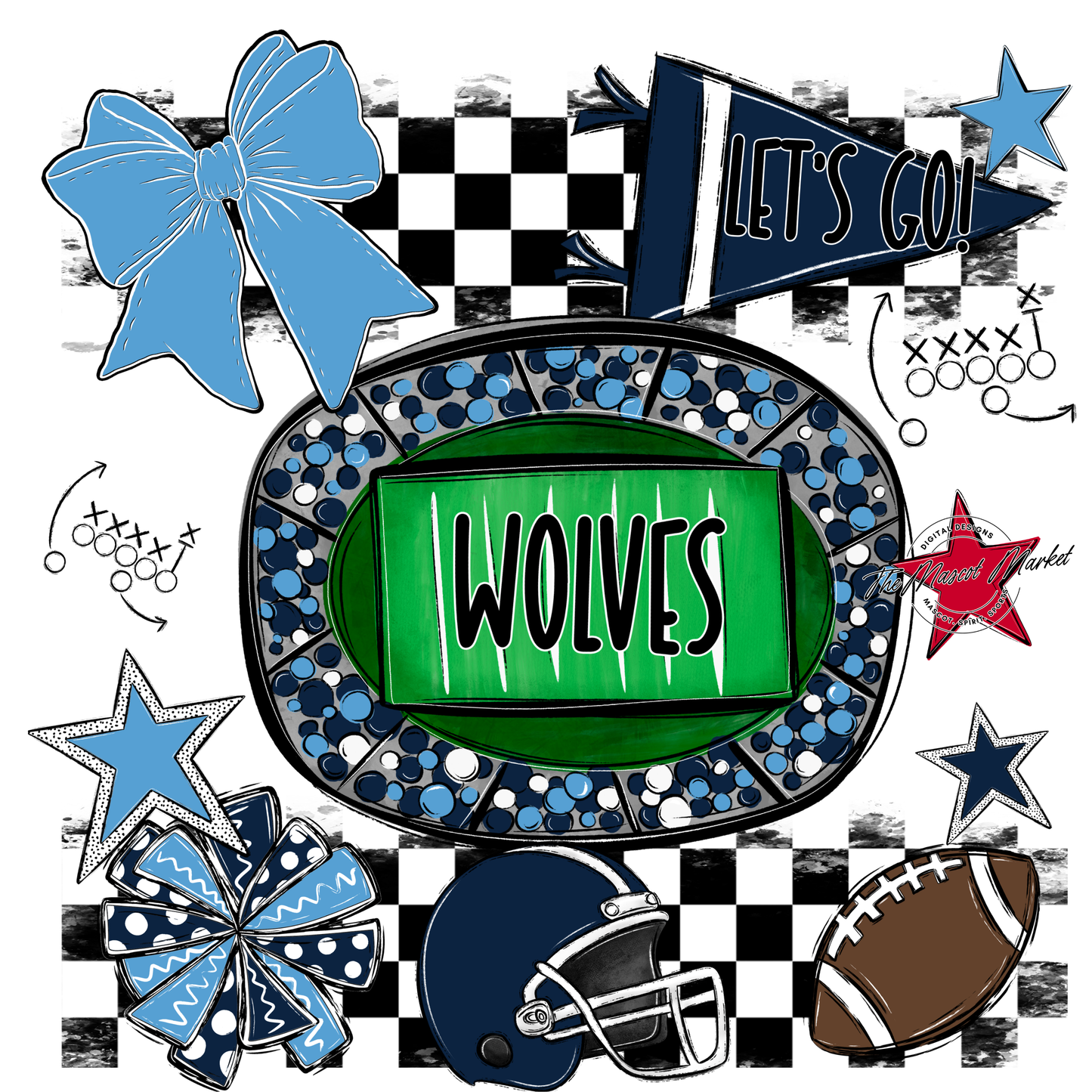 Wolves Checkers Spirit Design-Navy-Carolina Blue