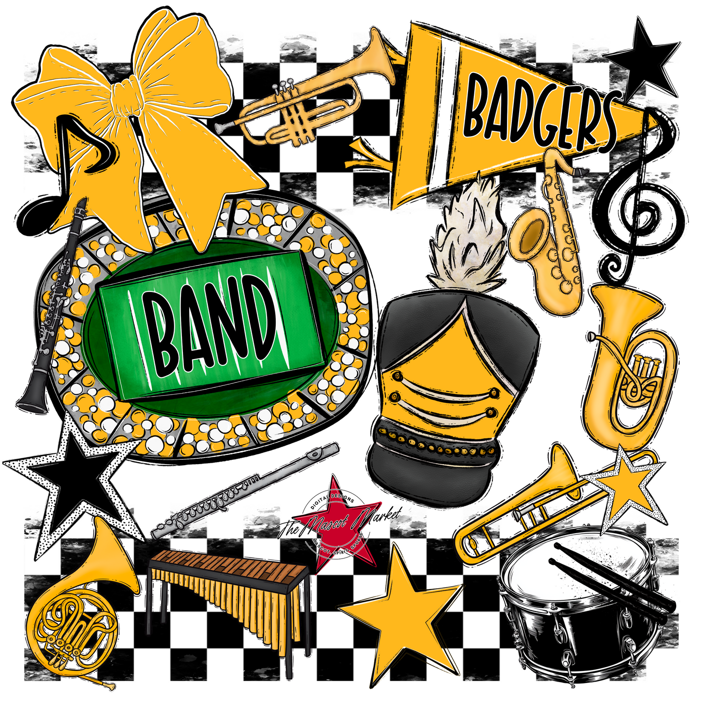 Badgers Band Checkers Design-Yellow