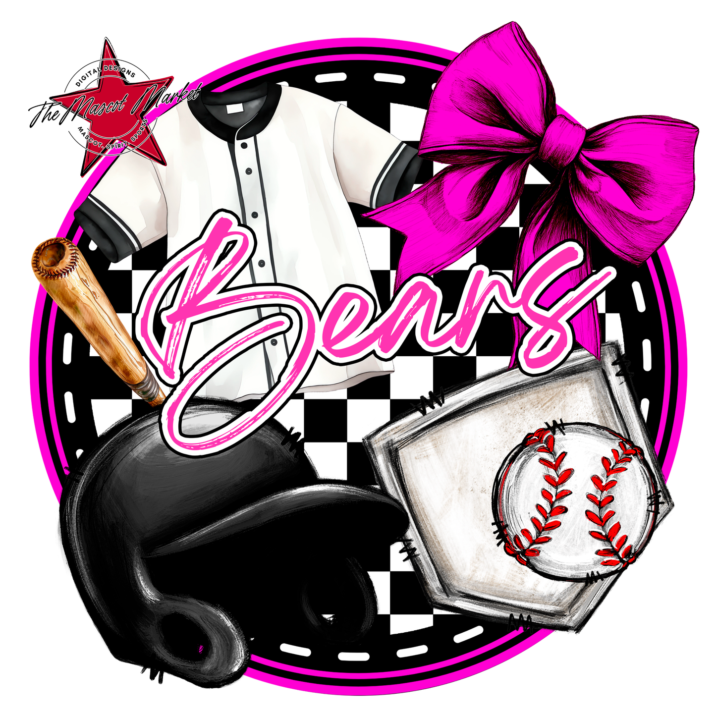 Bears Circle Baseball Design-Pink