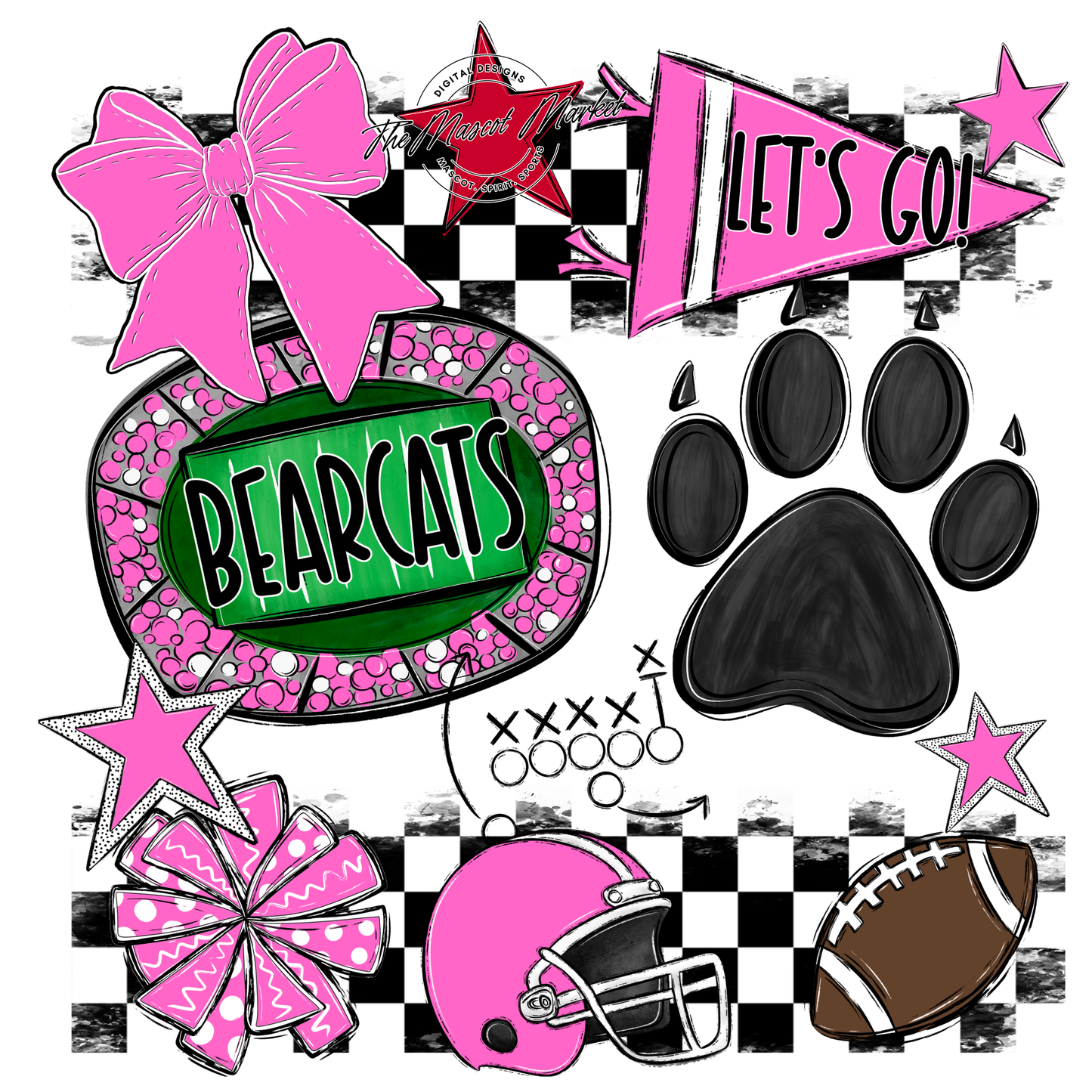 Bearcats Checkers Mascot Spirit Design-Baby Pink