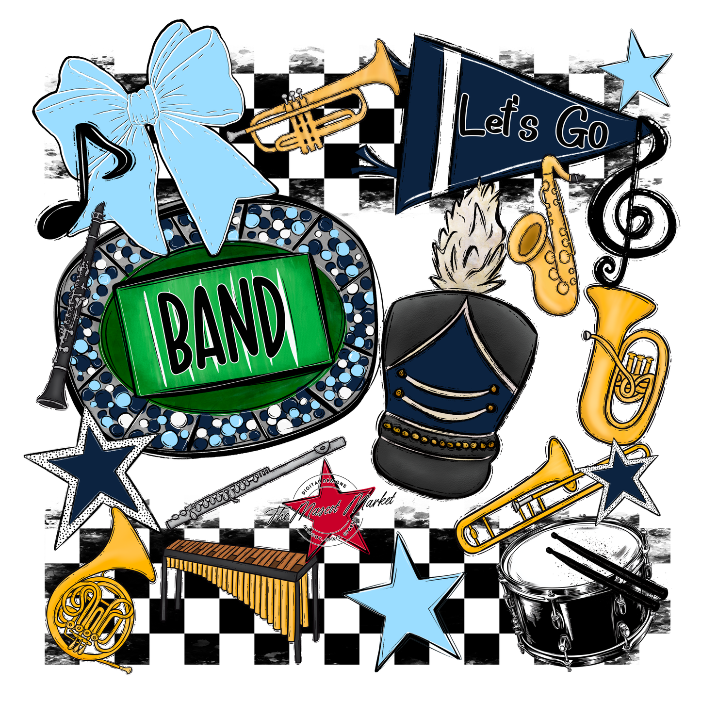 Band Checkers Spirit Design-Navy-Columbia Blue
