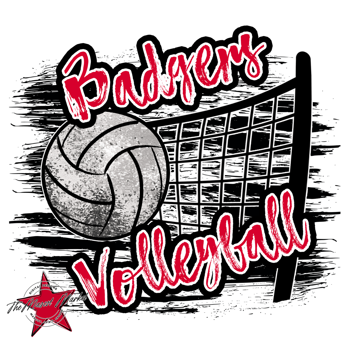 Badgers Volleyball w Net-Red