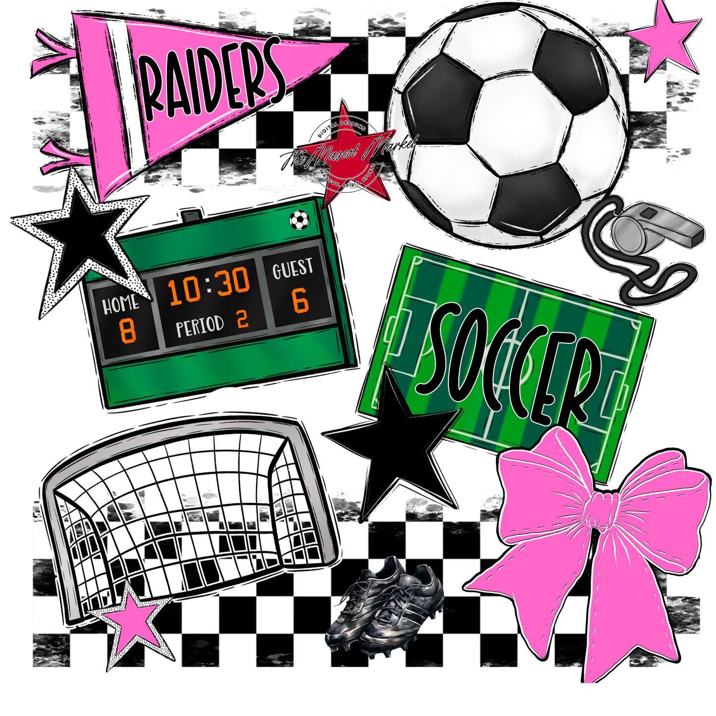 Raiders Soccer Checkers Design-Baby Pink