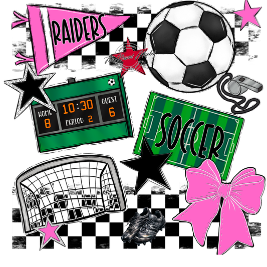 Raiders Soccer Checkers Design-Baby Pink