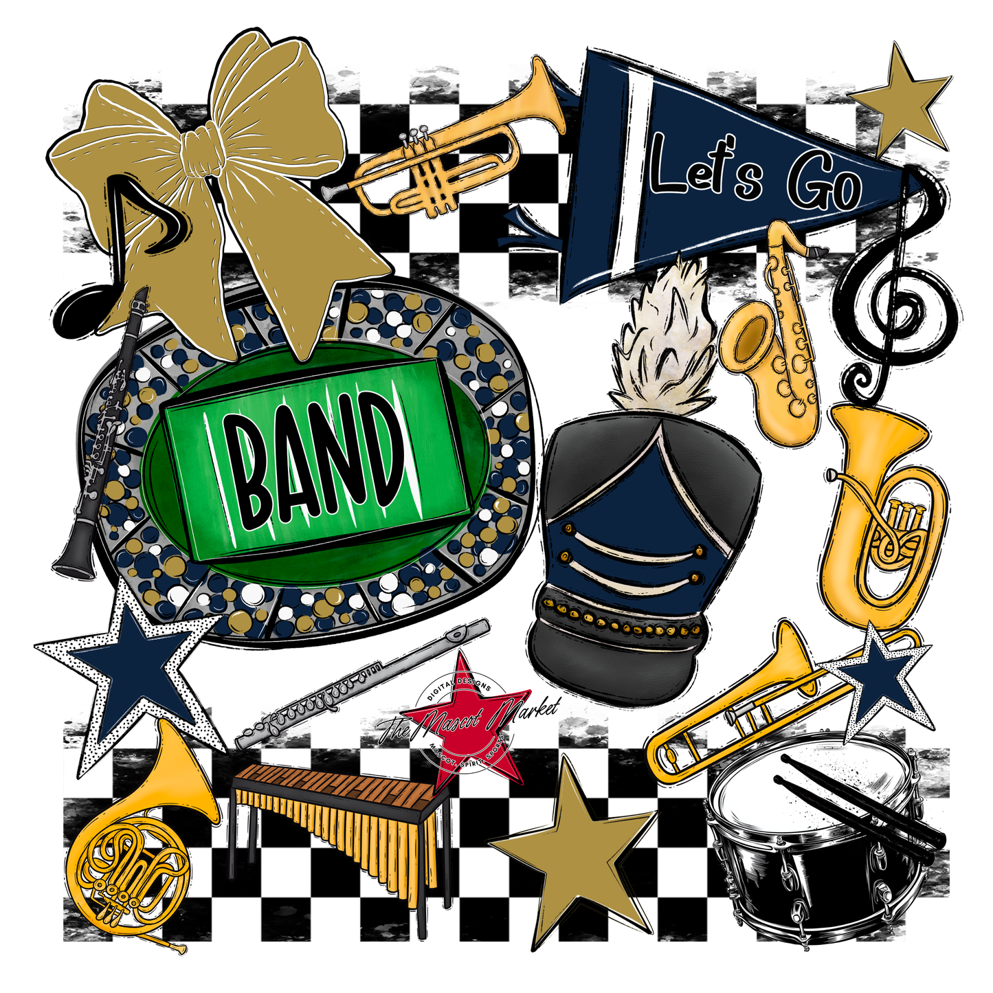 Band Checkers Spirit Design-Navy-Gold
