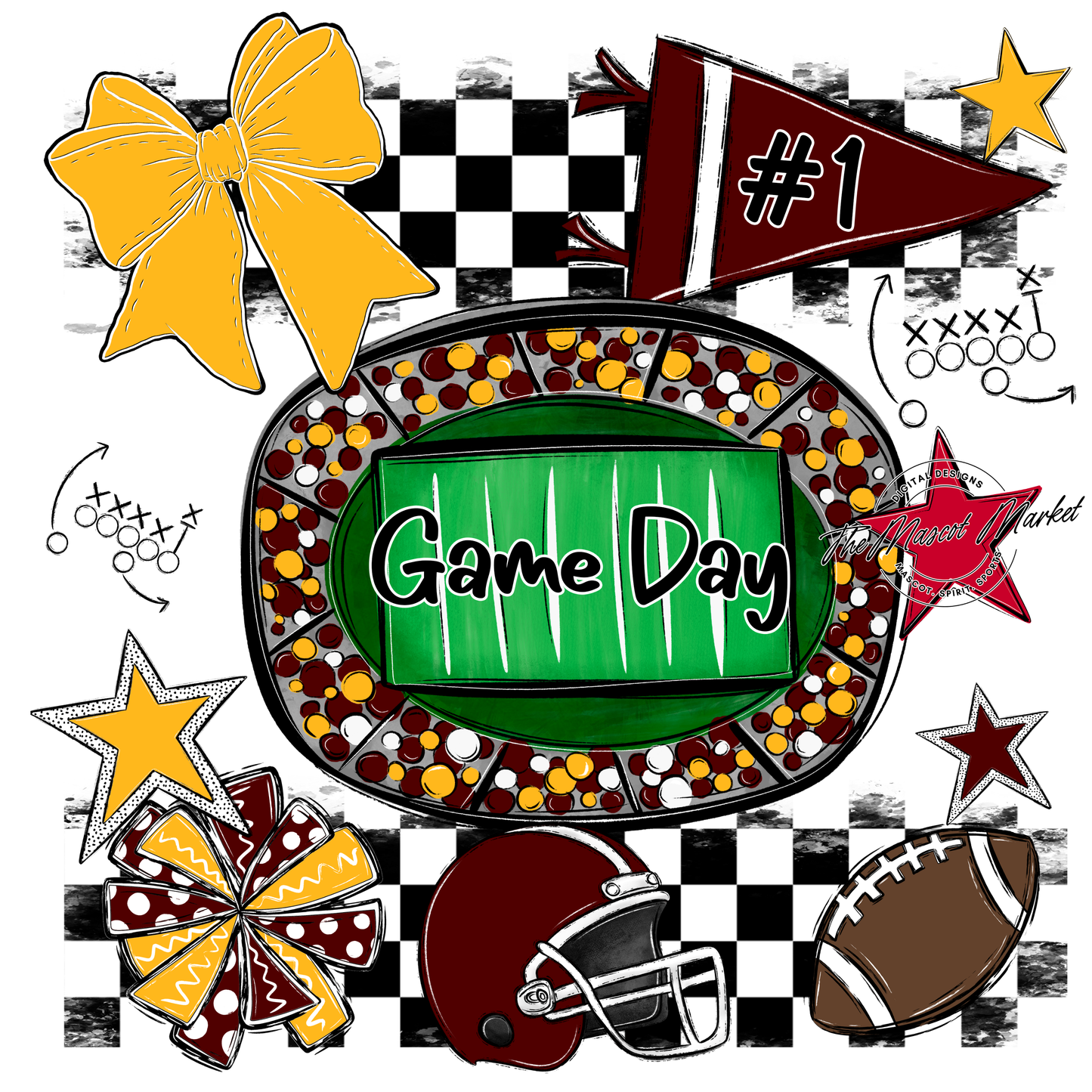 Game Day Checkers Spirit Design-Maroon-Yellow