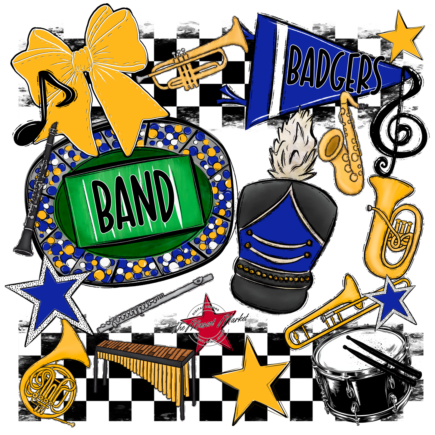 Badgers Band Checkers Design-Blue-Yellow
