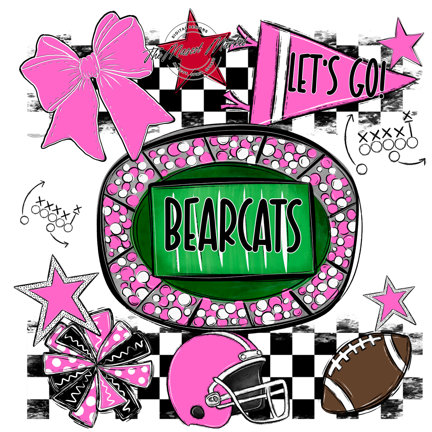Bearcats Checkers Spirit Design-Baby Pink