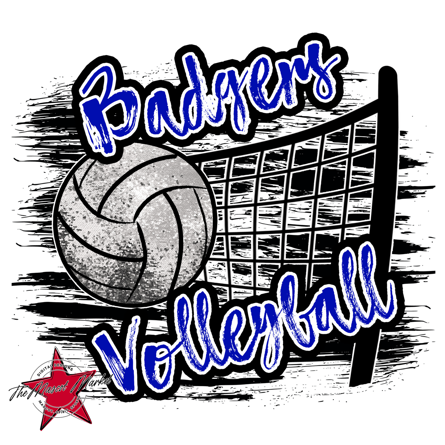 Badgers Volleyball w Net-Blue