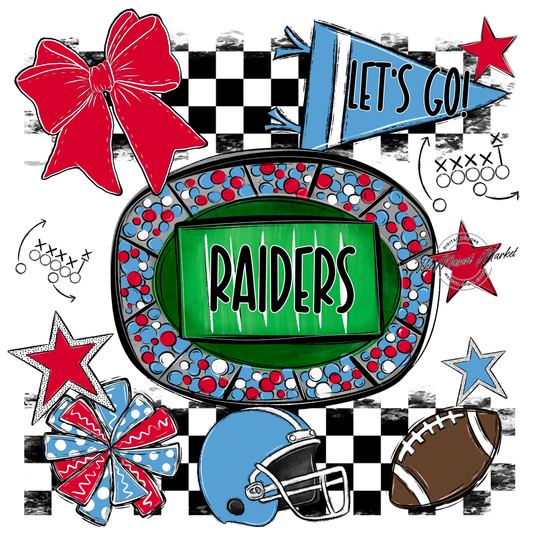 Raiders Checkers Spirit Design-Carolina Blue-Red