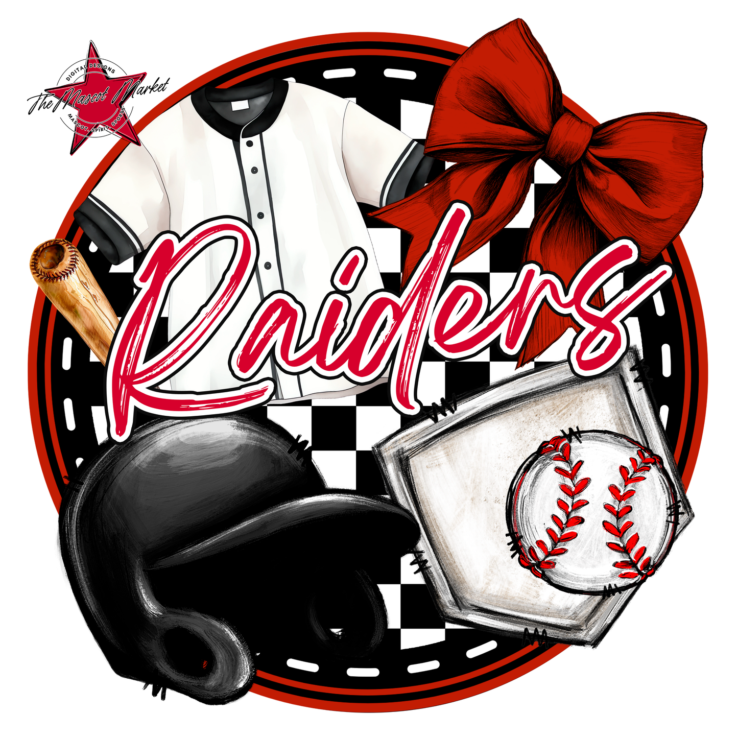 Raiders Circle Baseball Design-Red