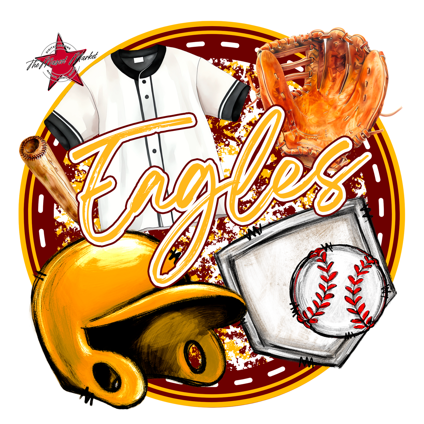 Eagles Circle Baseball Design-Maroon-Yellow