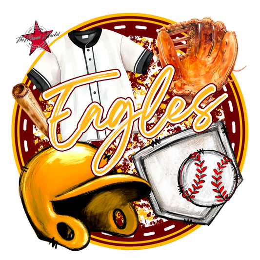 Eagles Circle Baseball Design-Maroon-Yellow