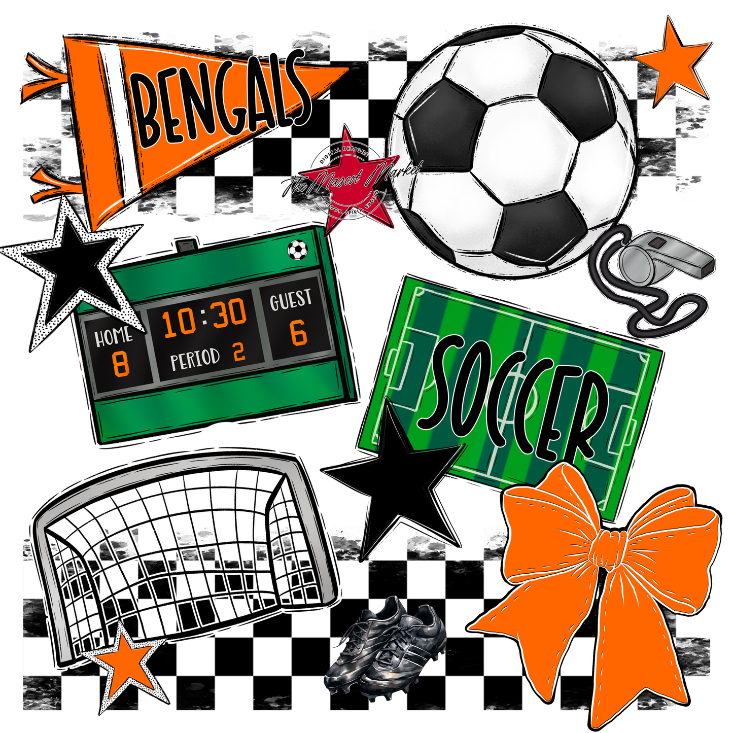 Bengals Soccer Checkers Design-Orange