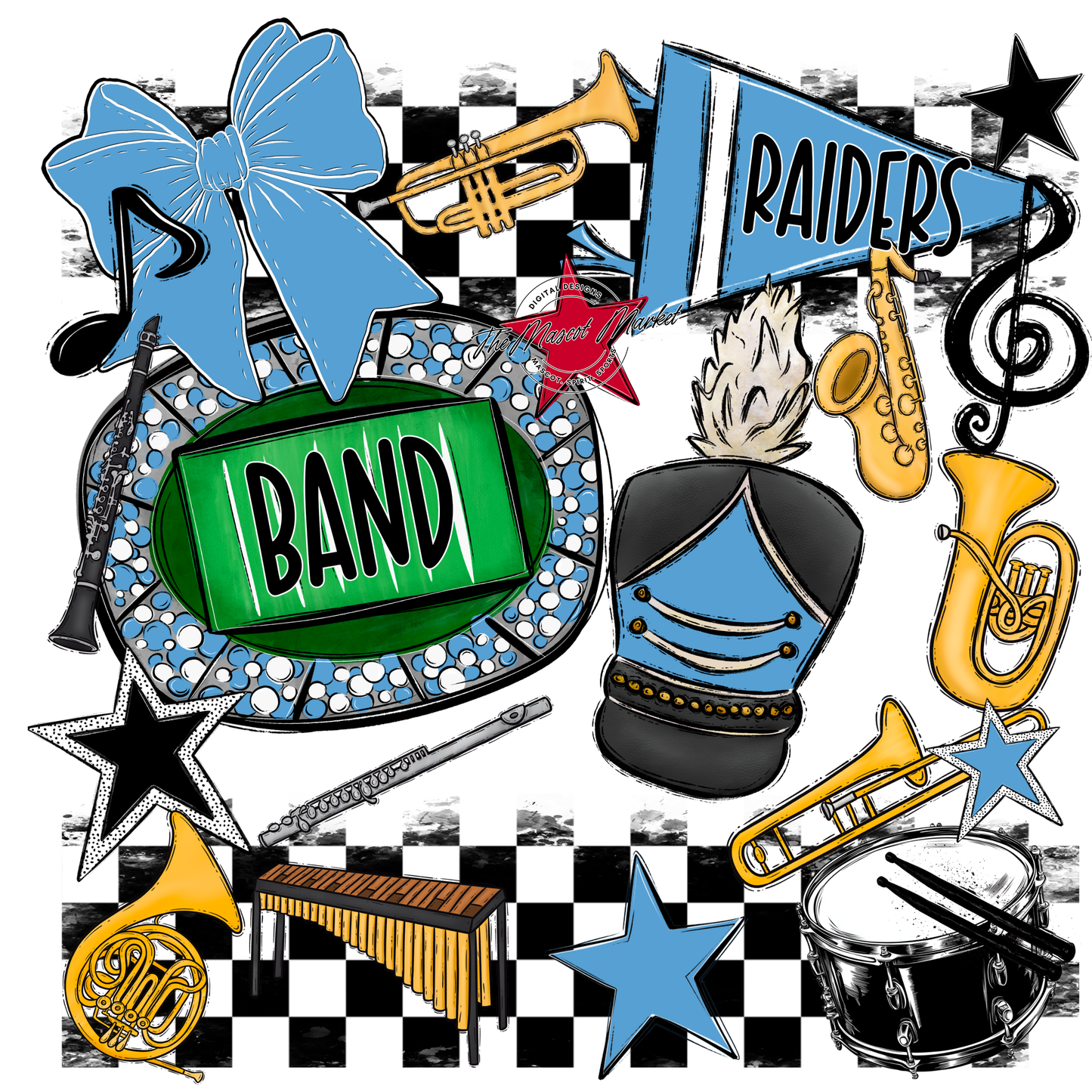 Raiders Band Checkers Design-Carolina Blue