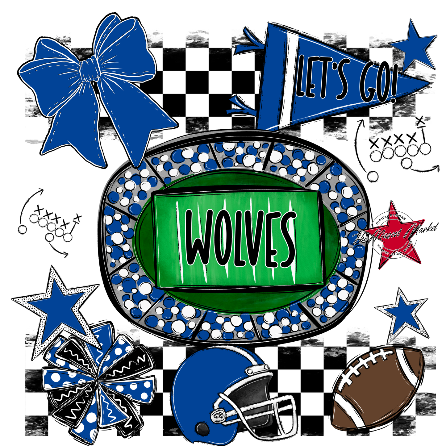 Wolves Checkers Spirit Design-Off Blue