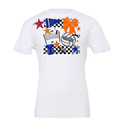 Volleyball Checkers Spirit Design-Royal Blue-Orange