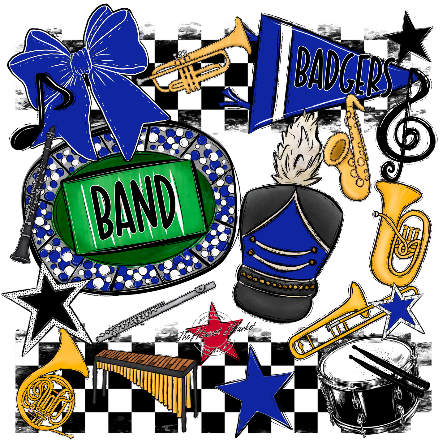 Badgers Band Checkers Design-Royal Blue