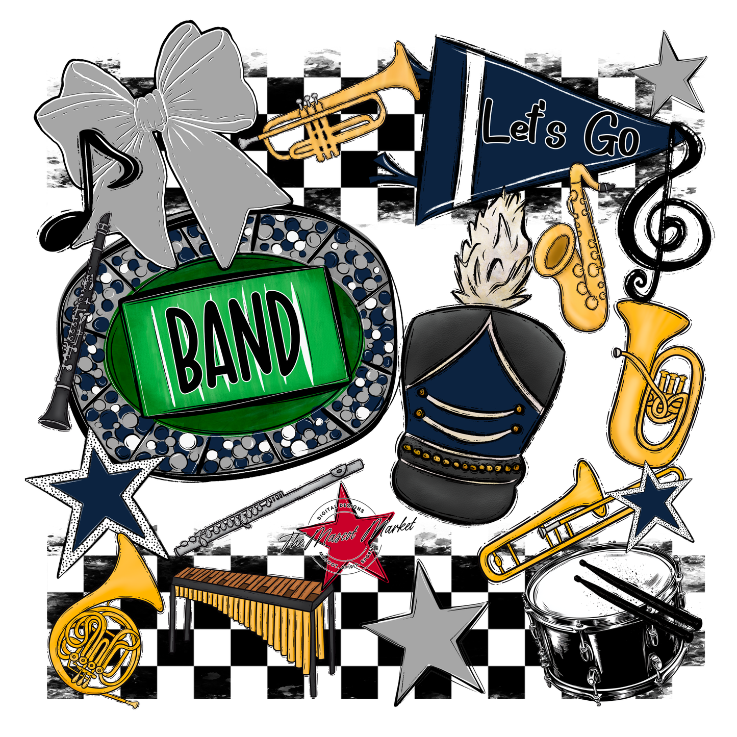 Band Checkers Spirit Design-Navy-Grey