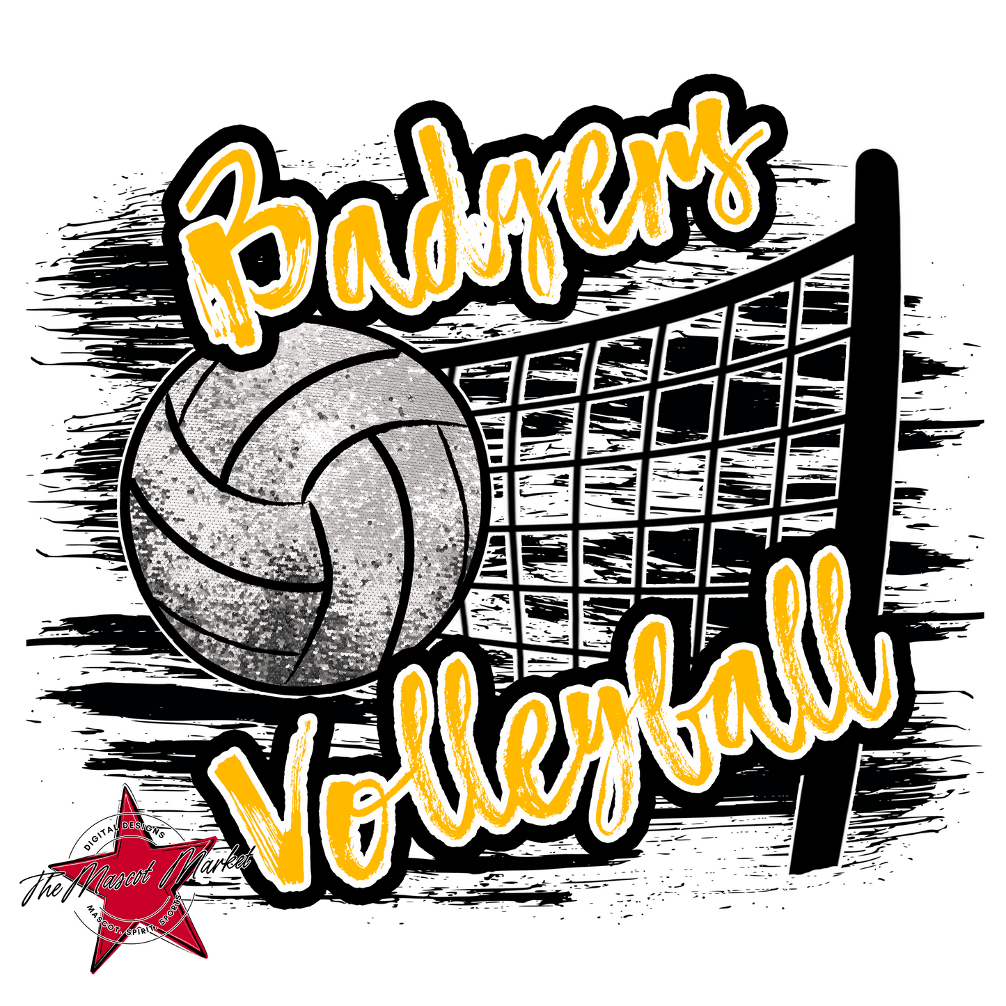 Badgers Volleyball w Net-Yellow