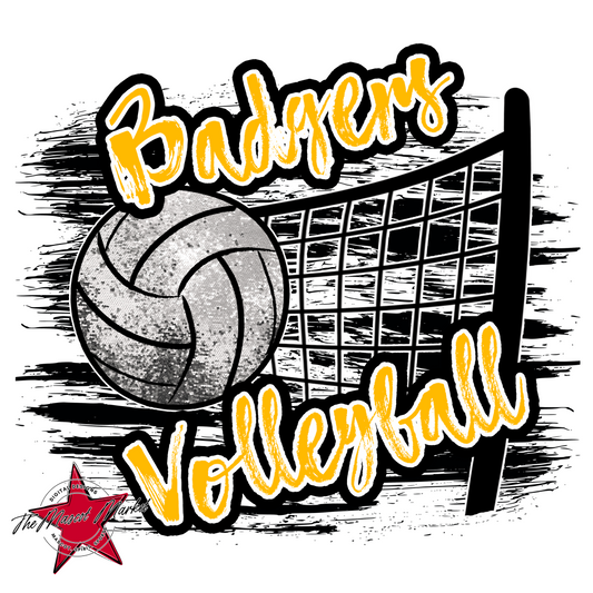 Badgers Volleyball w Net-Yellow