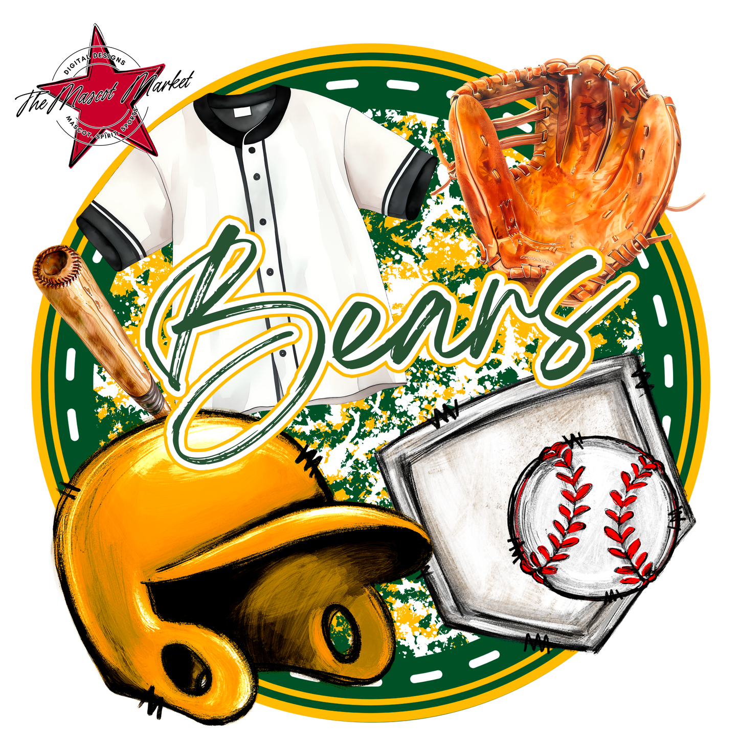 Bears Circle Baseball Design-Green-Yellow