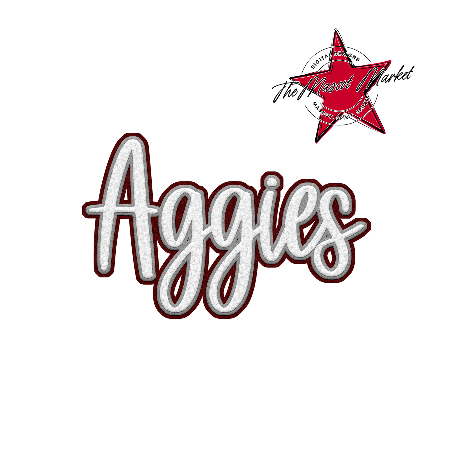 Aggies Faux Chenille Patch-White-Maroon