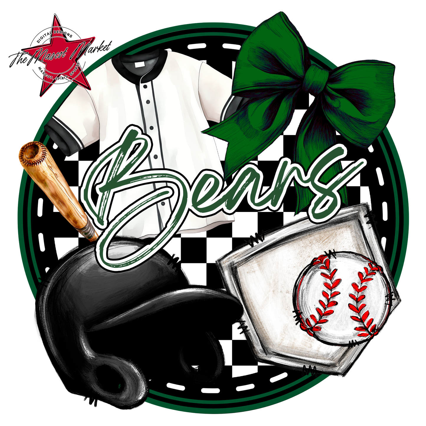 Bears Circle Baseball Design-Green
