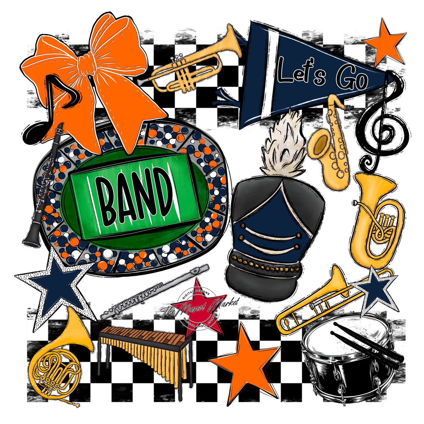 Band Checkers Spirit Design-Navy-Orange