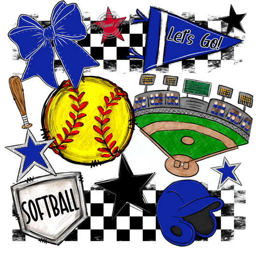 Softball Checkers Spirit Design-Royal Blue