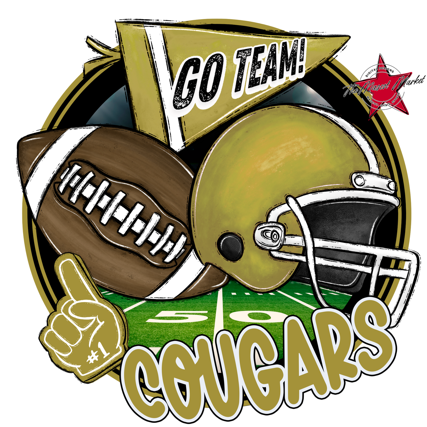Cougars Circle Football Design-Gold